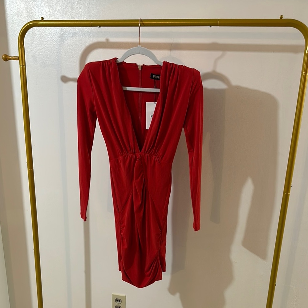 NWT Nookie Temptation Dress Red Ruched Short Long Sleeve dress